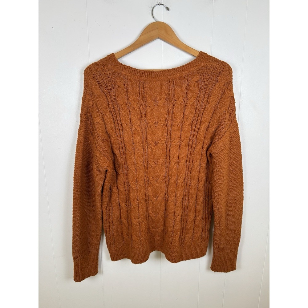 J Jill Women Rust Brown Cable Knit Sweater Size Large Cotton Blend - Picture 5 of 7